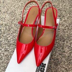 Patent Red Pointed Slingback Heels